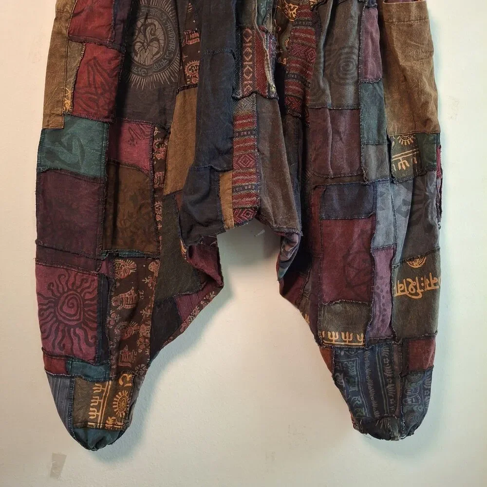 Kathmandu Patchwork Harem Pant Drop Crotch M Boho Festival Hippie Yoga Grunge